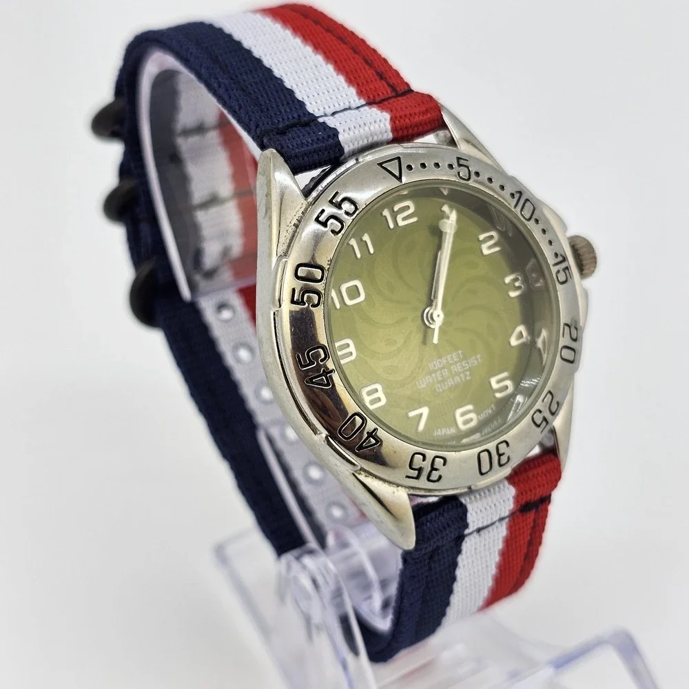 Men's‎ Analog Watch 38MM Green Dial NEW Multicolor Nylon Bands NEW Battery